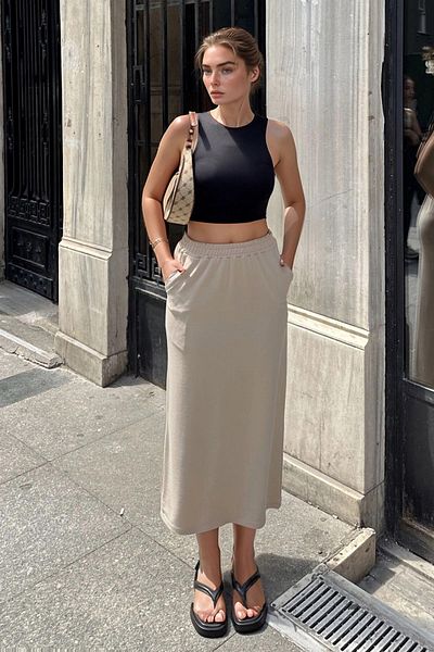 bacc Women's Stone High Waist Latikli Long Skirt Bcbsk-25700-3503