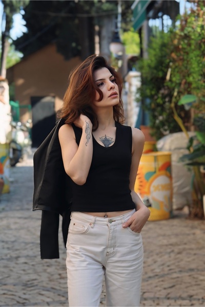 MLSS FASHİON بلا أكمام الخامس الرقبة أعلى