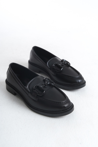 ZOLESSA Жіночі чорні лофери з чорною пряжкою, класичні туфлі зі шкіри, повсякденні, стильні та зручні туфлі