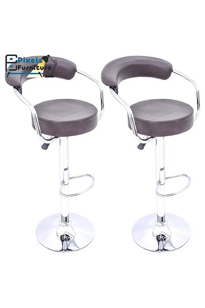 PixelsFurniture Set of 2 Pixel Furniture Bar Stools Adjustable Modern Design Swivel Leather Backrest Footrest