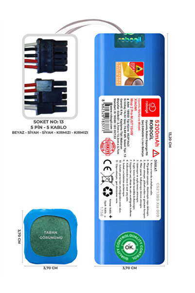 ROBOGİL Xiaomi Mop 2 Pro Mjst1shw 5200mah Pili Uyumlu Robot Süpürge Bataryası...