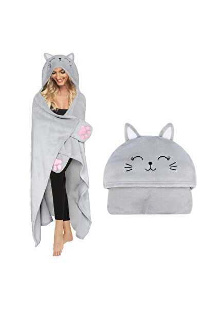 OEM Cozy Blanket with Hood and Sleeves, Kitty, Super Soft and Fluffy Flannel