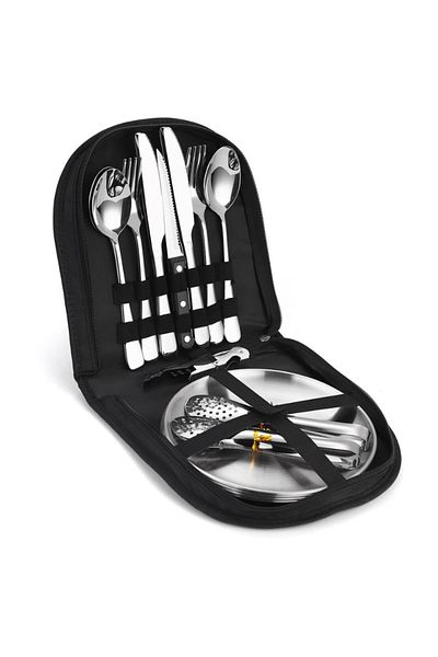 OEM Set tacamuri si farfurii pentru picnic, 20 piese, otel inoxidabil