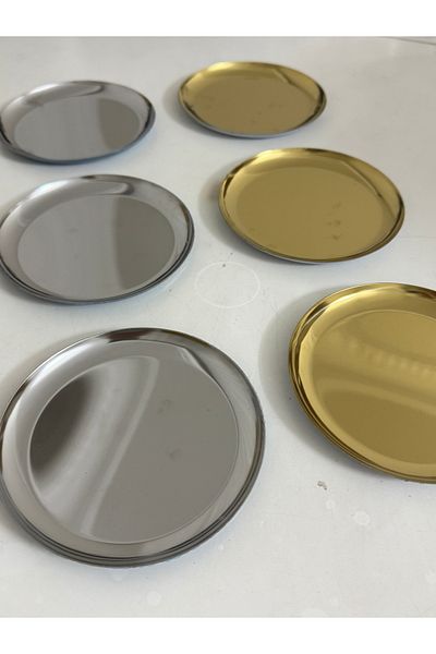Elzemm store 3 Gold 3 Silver Color Steel Snack Plate 12 cm
