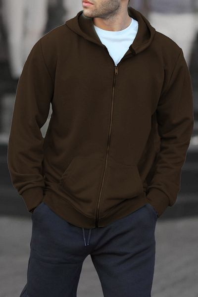 ruNadeS Men's Relax Fit Relaxed Cut Cotton Fleece Lined Double Pocket Zippered Hooded Sweatshirt Cardigan