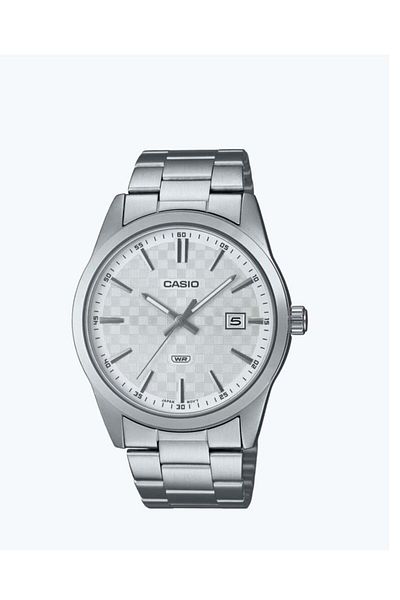 Casio Men's Watch - Analog, Date Display, White Dial, Stainless Steel Strap MTP-VD03D-7A