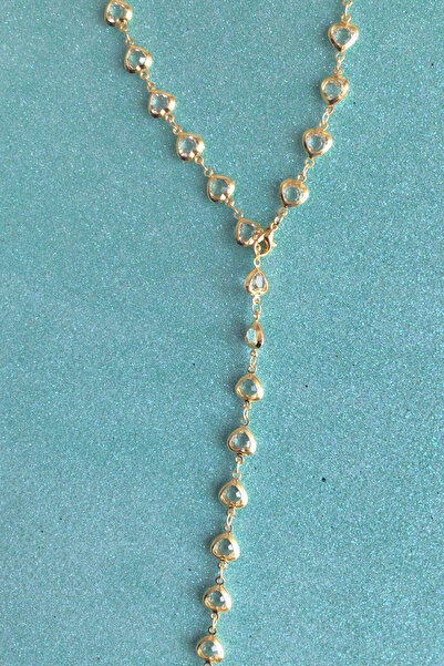 AurorAccessory سلسال قلب على شكل حرف Y ذهبي اللون أبيض اللون قلادة على شكل قل...