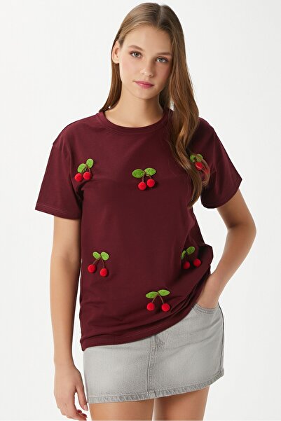 Ritnice Жіноча футболка Chery бордового кольору з вишивкою