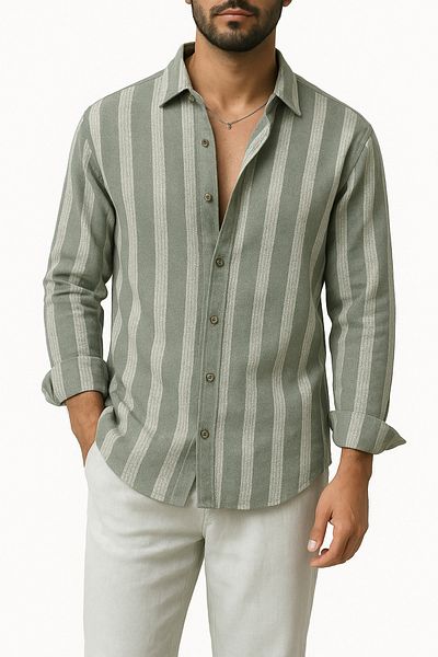 Hazhers Ανδρικό πουκάμισο Oversize με γιακά μακρυμάνικο λινό καλοκαιρινό πουκάμισο