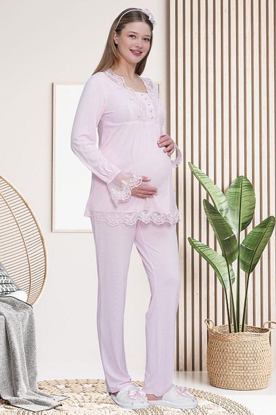 Mecit Pijama Mecit 6300 Pink Lace Maternity Pajama Set