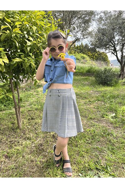 ÇOCUK TARZ MODA Plaid Skirt Blouse Girl's Set