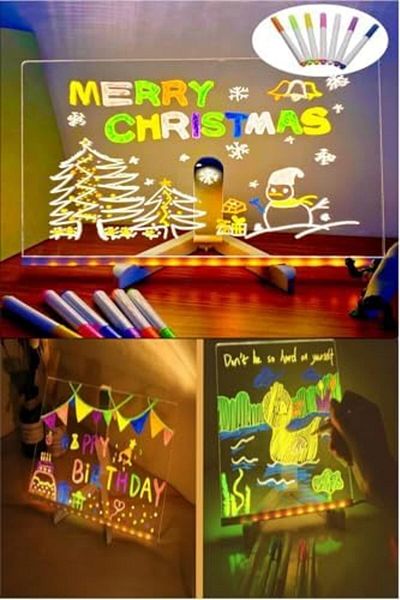 STOREMAX Sellbuystore 20X20 Led Lighted Writing Drawing Board Adjustable Stand and Gift 7 Felt Pens