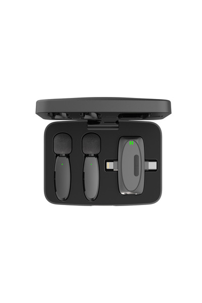 porodo Telefon Tablet Uyumlu Çift Bağlantı Kablosuz Yaka Mikrofon Seti 100m Menzil ENC Gürültü Engelleme