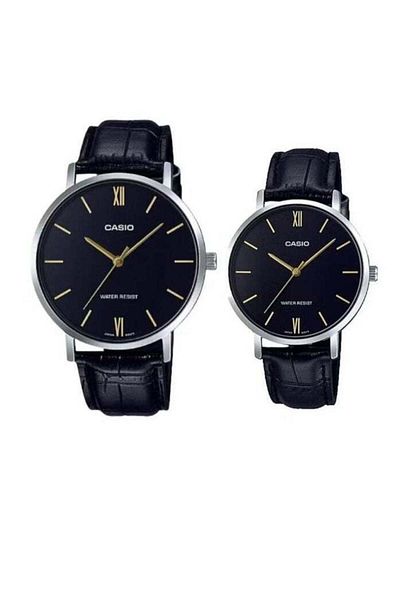 Casio Quartz Watch with Black Dial and Leather Strap for Couples MTP/LTP-VT01L-1BUDF