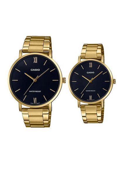 Casio Quartz Watch with Black Dial and Stainless Steel for Couples