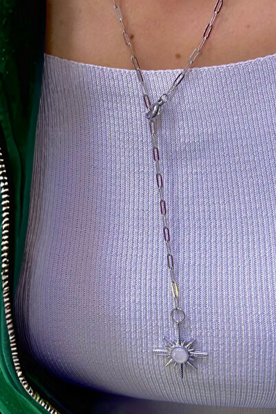 AurorAccessory Volenta Shop Çelik Ataç Zincirli Beyaz Opal Taşlı Kutup Yıldız...