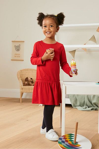 Tchibo Toddlers Girl Ribbed Long Sleeves Jersey Dress, Red