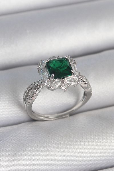 Skygo Brass Silver Color Zircon Stone Green Solitaire Model Women's Ring - Tj-Byk3710