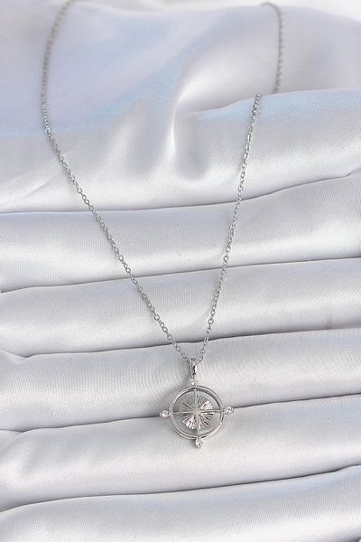 Skygo 316L Steel Silver Color Chain Zircon Stone Compass Model Women's Necklace - Tj-Bko10038