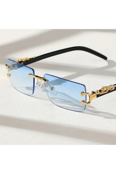 MECKSA Blue Gradient Rimless Cheetah Leopard Fashion Sunglasses for Unisex