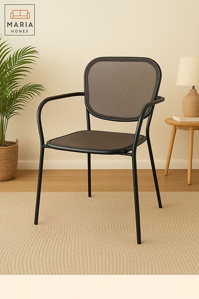 MARIA HOMES 1 PCS Black Mesh Dining Chair with Armrests Modern Design