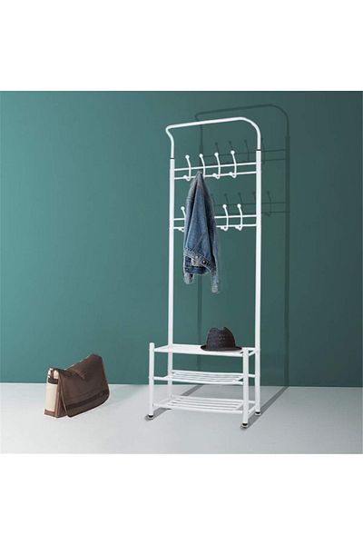 PixelsFurniture Pixel Furniture 3 in 1 Clothes Rack with Shoe Shelves, 9 Hooks and Clothes Hanger