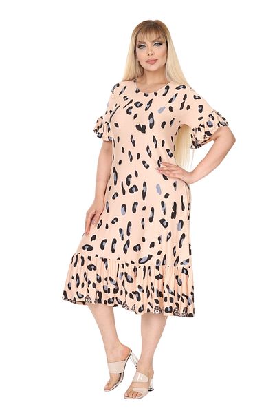 MELSAY Women's Plus Size Ruffle Pocket Short Sleeve Beige Water Leopard Print Dress