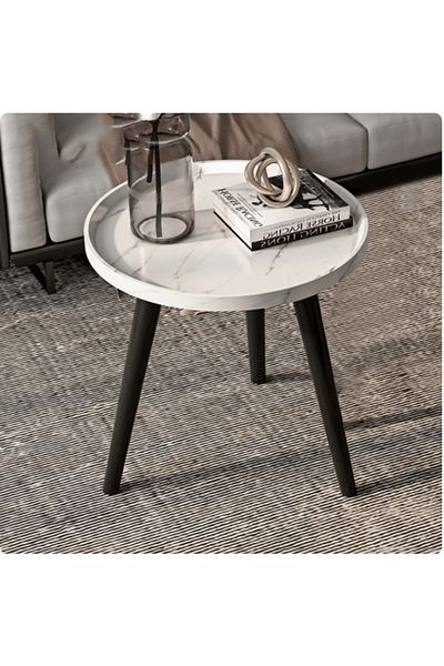 1st Round Wooden Coffee Table with Modern Design - 48 x 40 cm - White