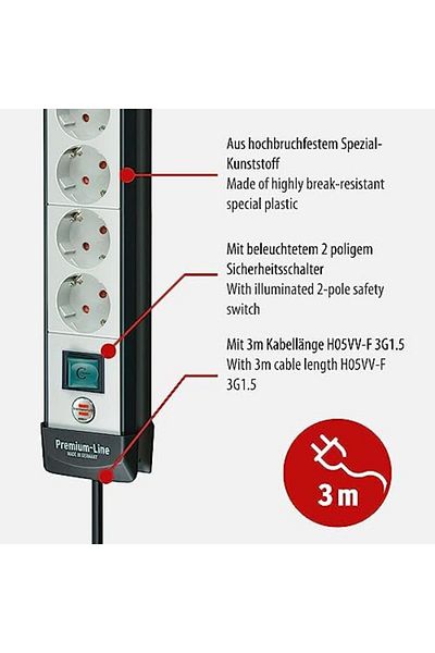 STOREMAX Svticaret Premium-Line Power Strip 8 Sockets 3m Socket Mhm 1053513
