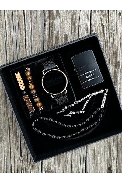 DEEPWELL Erkek Kol Saati Çakmak Tesbih Bileklik Seti Dw244