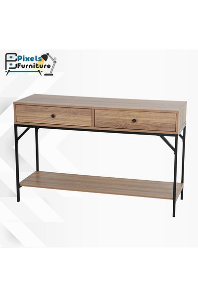 PixelsFurniture Pixel Furniture Console Table, Entryway with Wood Top and Metal Ends, Versatile
