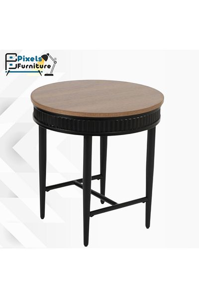 PixelsFurniture Pixel Furniture Sturdy Round Side Coffee Table with Wood Top and Metal Base