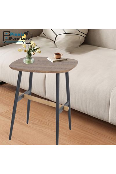 PixelsFurniture Pixel Furniture Sturdy Square Side Coffee Table with Wood Top and Metal Base