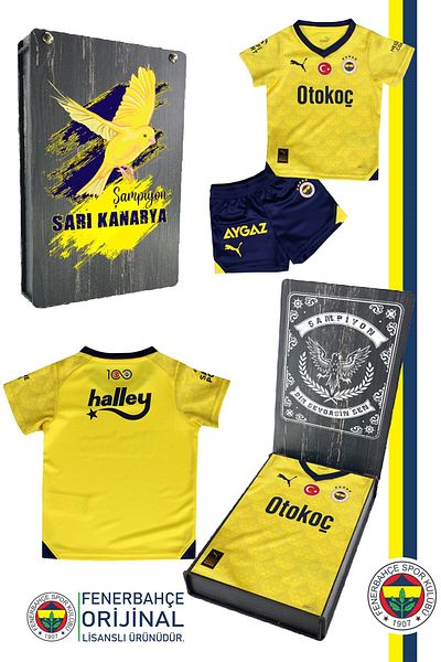 Fenerbahçe Original Licensed 23-24 Yellow Kids Jersey Set with Gift Wooden Box