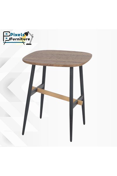 PixelsFurniture Pixel Furniture Sturdy Square Side Coffee Table with Wood Top and Metal Base
