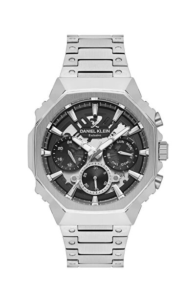 Daniel Klein Men's Silver Multi Function Metal Cord Wrist Watch - Black Chronograph Dial with Calendar