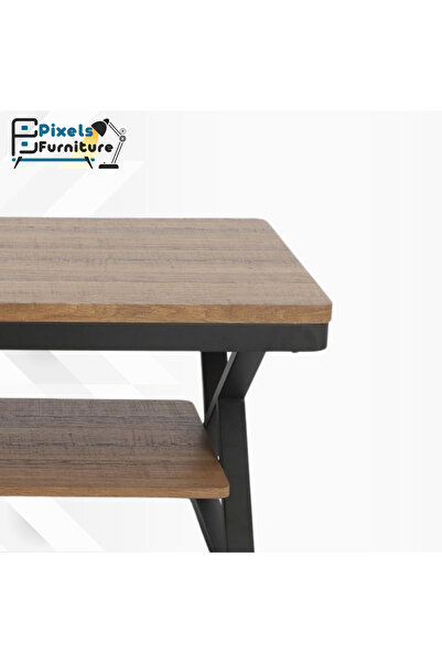 PixelsFurniture Pixel Furniture 2-Tier Coffee Table with Wood Top, Wood Bottom Shelf and Metal Ends