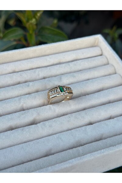 shop Mavi taşlı Gold Dikdörtgen Tasarım Yüzük