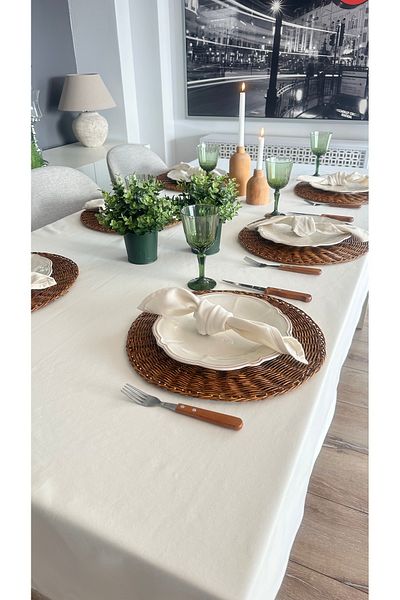 Decamor home Cotton Liquid Proof Fabric Ecru Table Cloth