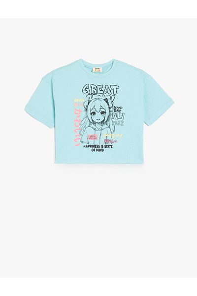Koton Tricou cu mânecă scurtă din bumbac cu decolteu cu imprimeu anime