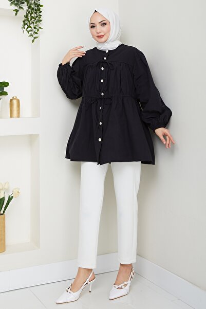 InStyle Черна риза с копчета и камъчета