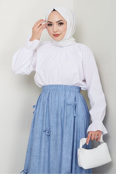 InStyle Fusta albastră cu detaliu fundă și talie elastică
