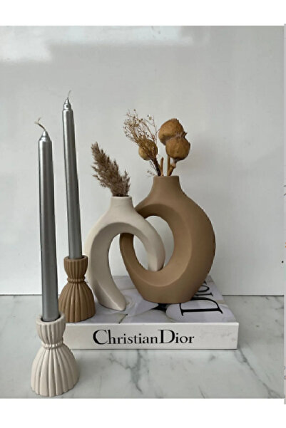 BLANJ Sibel/ Ela Tasarım Sarmaşık Sevgili Vazo, Şamdan Mumluklu Set 22x16&17x14