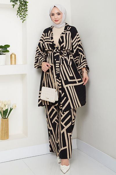 InStyle بدلة فيسكوز المنك المزدوجة المخططة