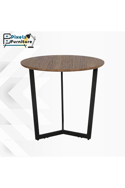 PixelsFurniture Set of 2 Sturdy Round Side Tables from Pixel Furniture for Coffee with Wood Top and Metal Bases