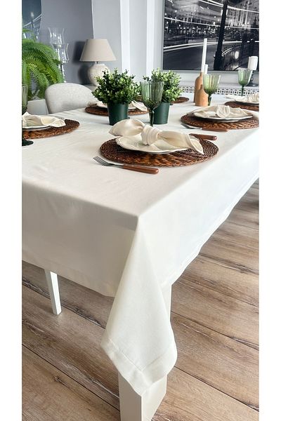 Decamor home Cotton Liquid Proof Fabric Ecru Table Cloth