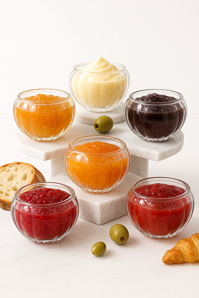 Vivien Home 6 Lı Cam Borosilikat Çift Cidarlı Mini Sosluk Drajelik Lokumluk D...