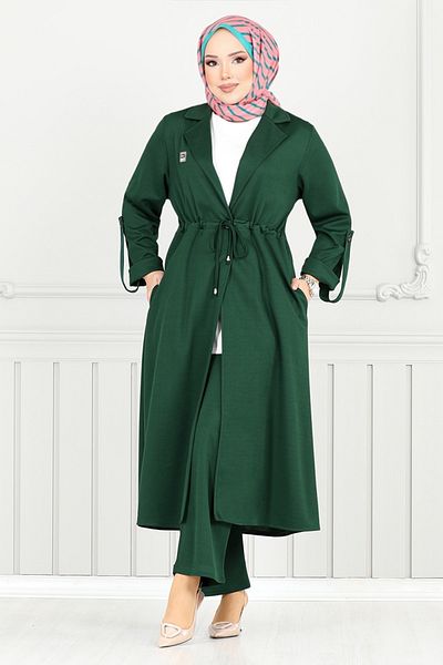 ModaMerve Arma Detail Hijab Suit 9140Pl940-M Emerald