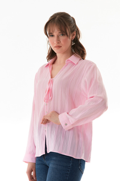 Fulla Moda Buttoned Loose Shirt with Tie Front