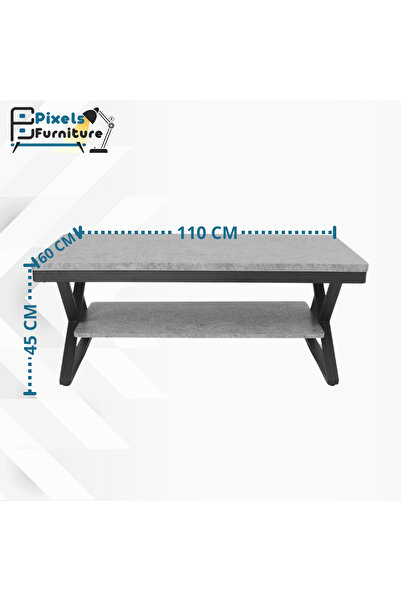 PixelsFurniture Pixel Furniture 2-Tier Coffee Table with Wood Top, Wood Bottom Shelf and Metal Ends